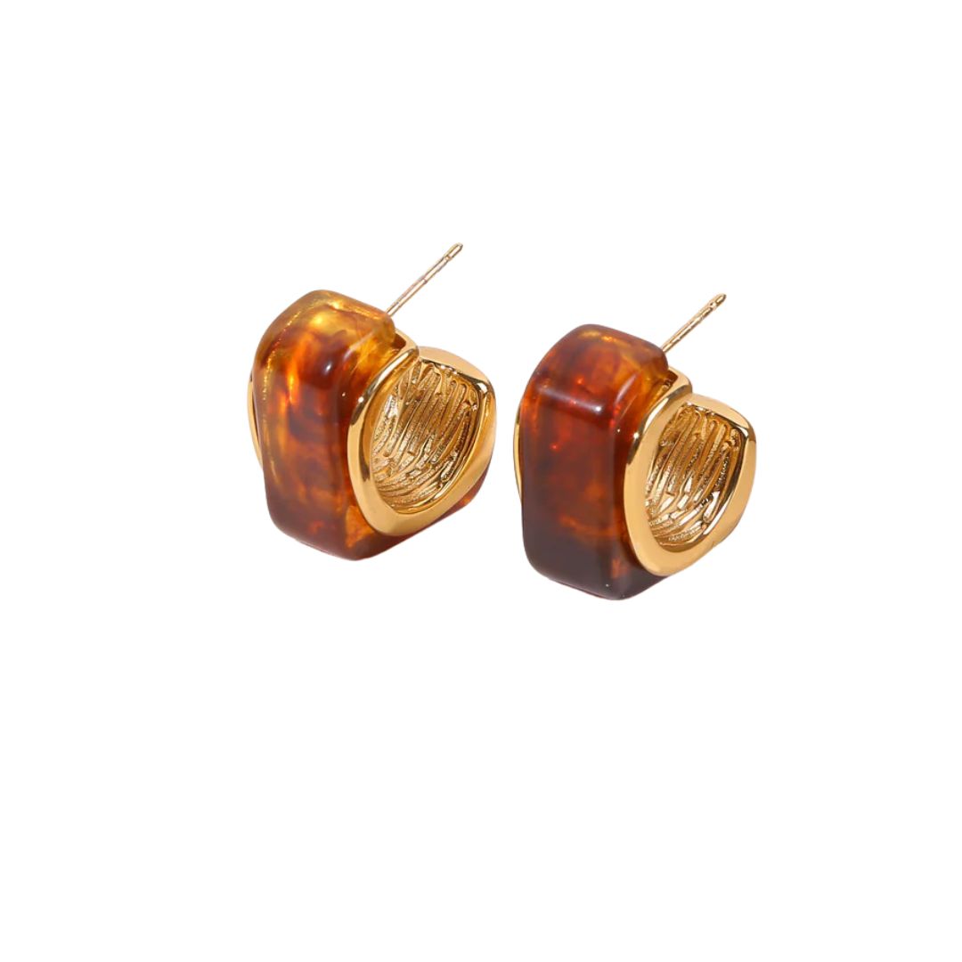 Eclat Paris Marbled Amber Brown Resin Stud Earrings