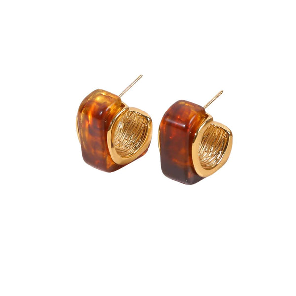 Eclat Paris Marbled Amber Brown Resin Stud Earrings