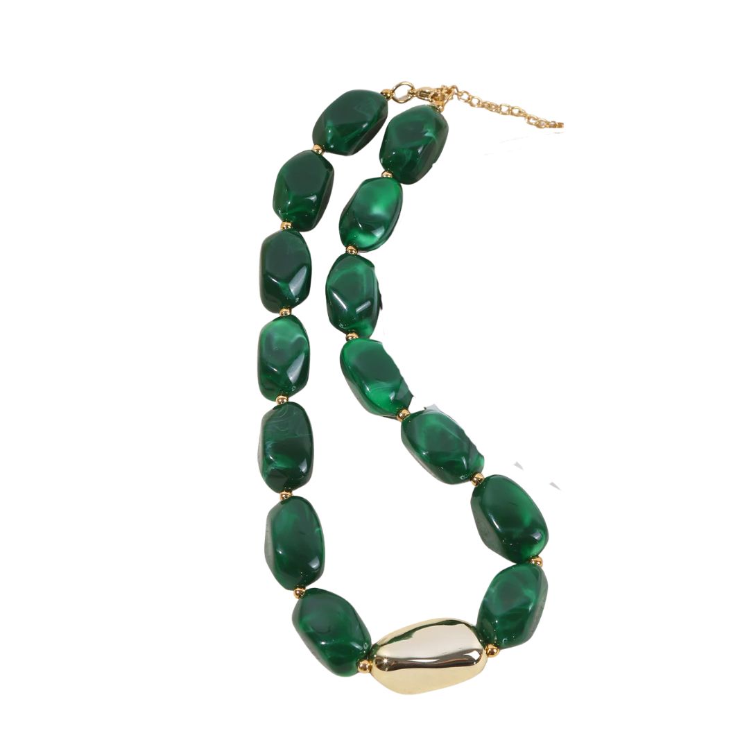 Eclat Paris Green Marbled Resin Statement Necklace