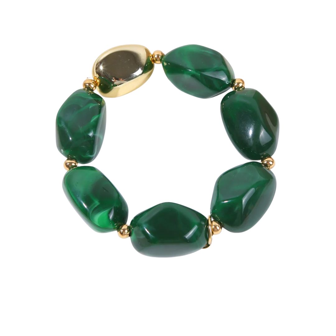 Eclat Paris Marbled Green Resin Stretch Bracelet