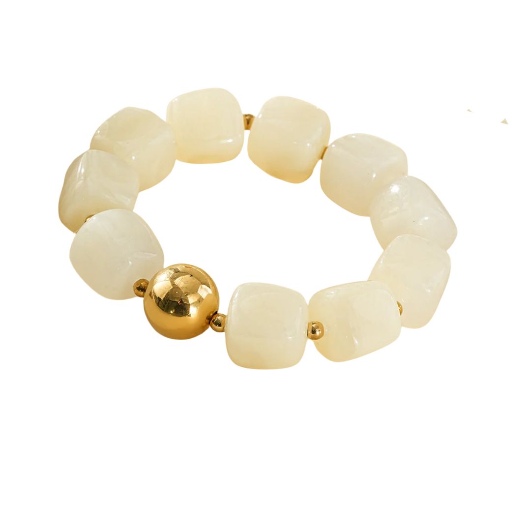 Eclat Paris White Marbled Resin Stretch Bracelet