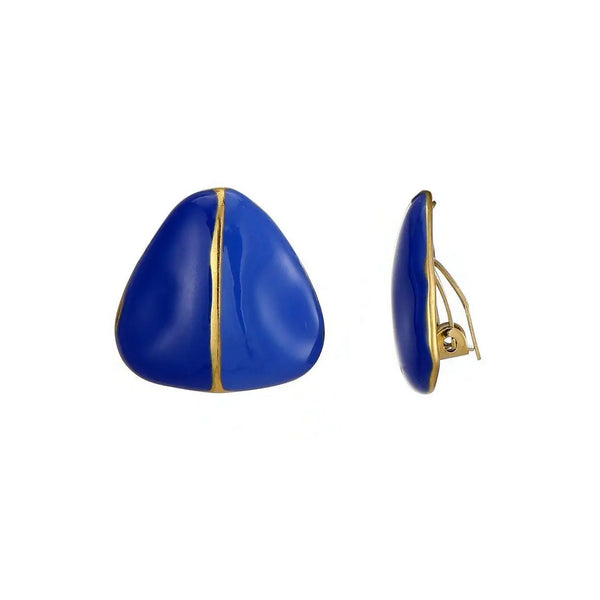 Belle Jewellery Blue Enamelled Triangle, Clip On Earrings