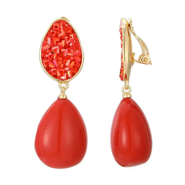 Belle Jewellery Coral Red Resin Statement Clip On Earrings
