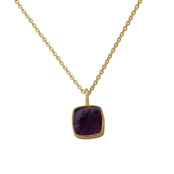 El Joyero Raw Amethyst Square Gemstone Necklace, February Birthstone
