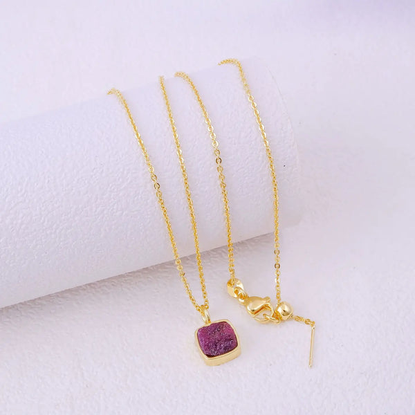 El Joyero Raw Ruby Square Gemstone Necklace, July Birthstone
