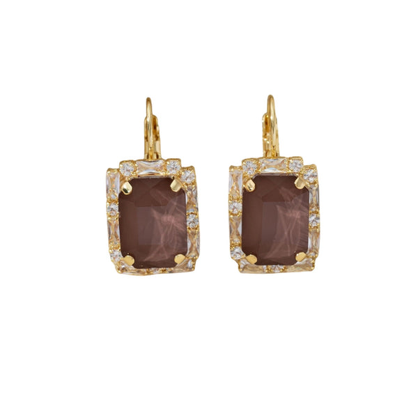 Blossom Taupe Brown Glass Crystal Drop Earrings
