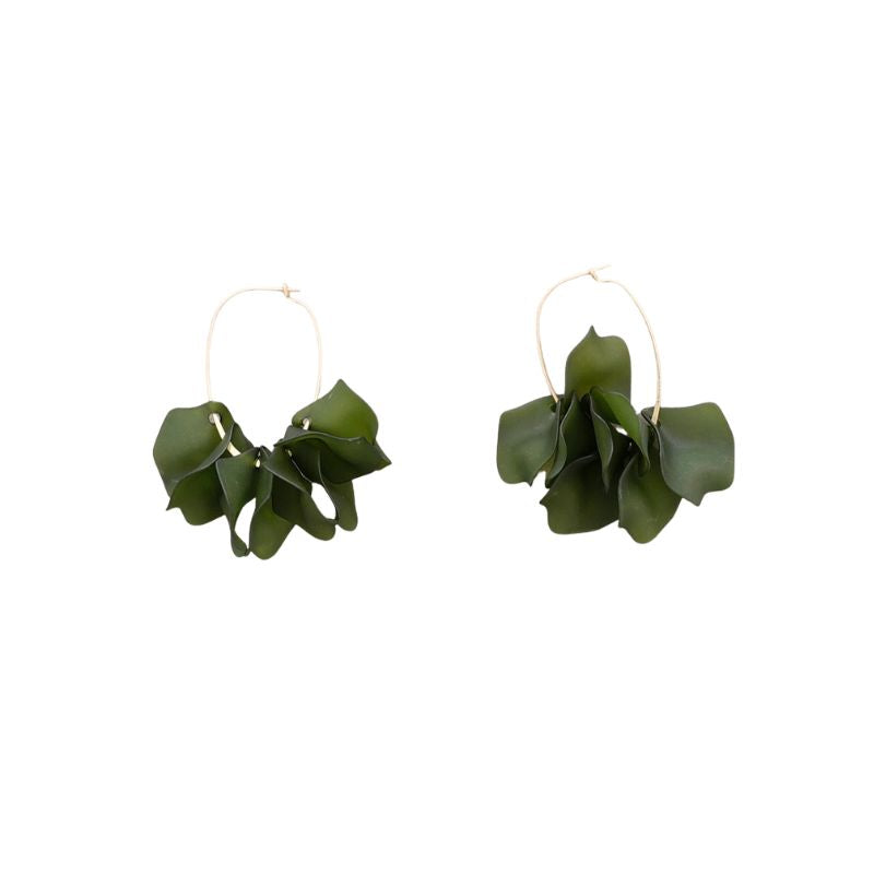 Sonata Green Resin Petal Statement Hoop Earrings
