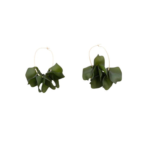 Sonata Green Resin Petal Statement Hoop Earrings