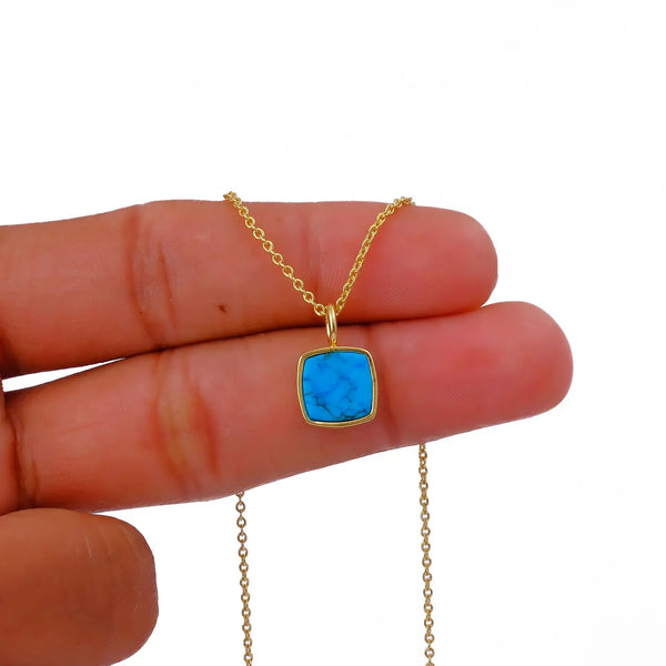 El Joyero Raw Turquoise Square Gemstone Necklace, December Birthstone