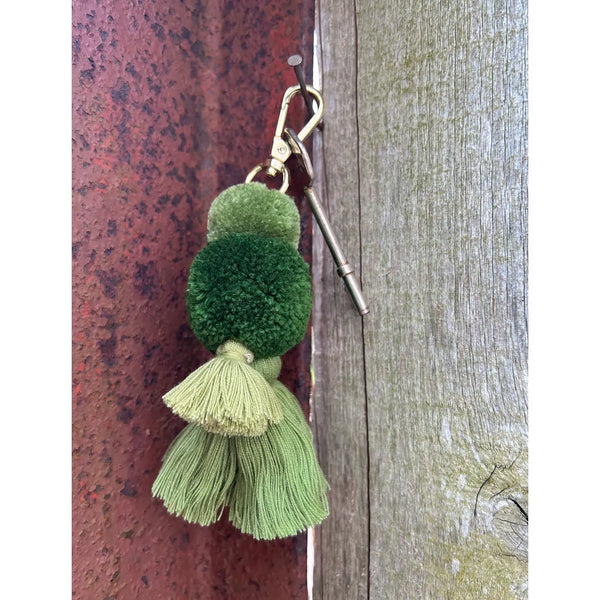 Pom Pom Galore, Moss Green Pom Pom Tassel Keyring, Bag Charm