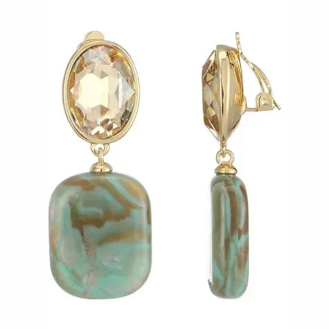 Belle Jewellery Opaline Green Resin Statement Clip On Earrings