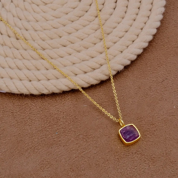 El Joyero Raw Amethyst Square Gemstone Necklace, February Birthstone