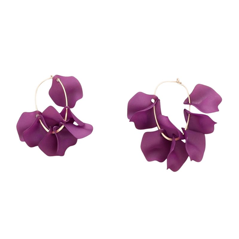 Sonata Purple Resin Petal Statement Hoop Earrings