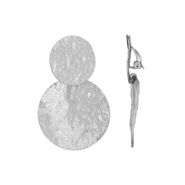 Silver hammered brass clip on earrings