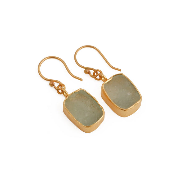 El Joyero, Handmade Raw Aquamarine Gemstone Dangle Earrings