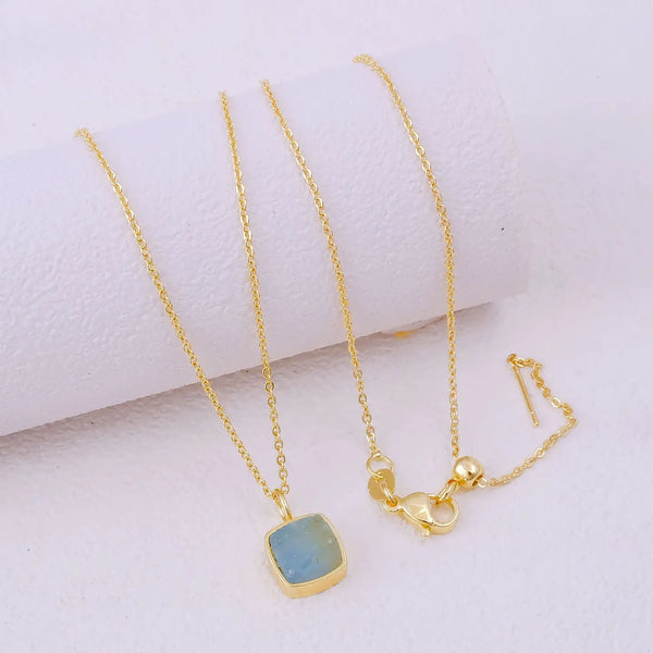 El Joyero Raw Aquamarine Square Gemstone Necklace, March Birthstone