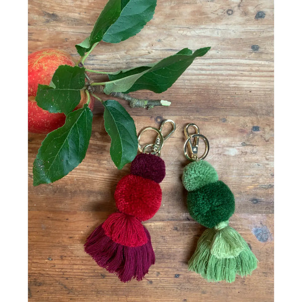 Pom Pom Galore, Moss Green Pom Pom Tassel Keyring, Bag Charm