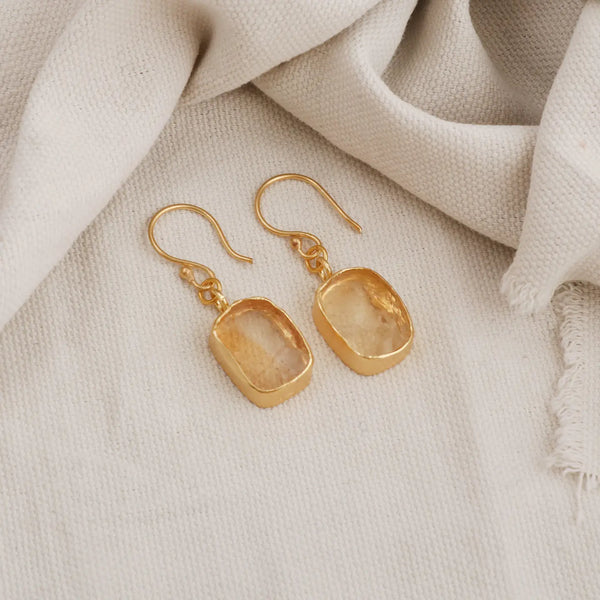 El Joyero Handmade Raw Citrine Gemstone Stud Earrings