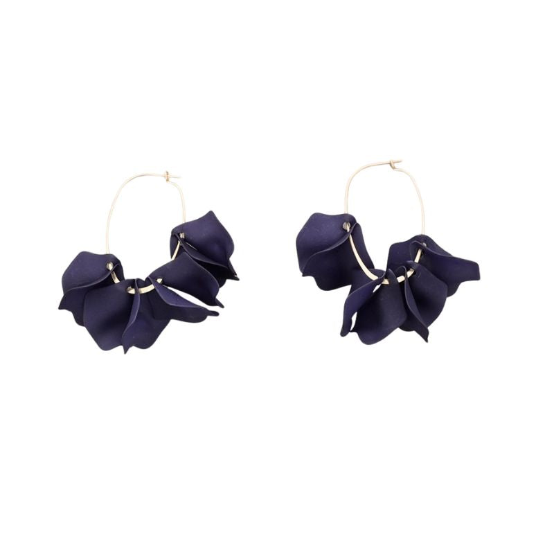 Sonata Black Resin Petal Statement Hoop Earrings