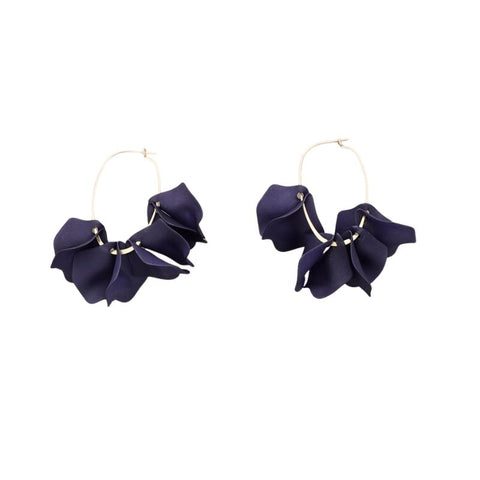 Sonata Black Resin Petal Statement Hoop Earrings