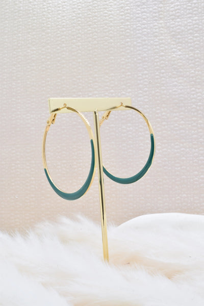 Kapyco Paris 46mm Green Enamel Creole Gold Hoop Earrings