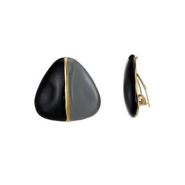 Belle Jewellery Black & Grey  Enamelled Triangle, Clip On Earrings
