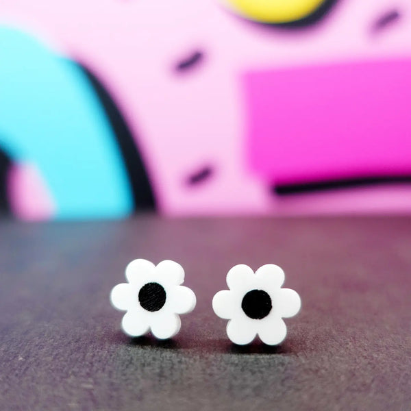 Silly Loaf Black & White Daisy Stud Earrings