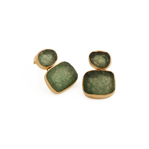 El Joyero Handmade Raw Green Quartz Stud Earrings
