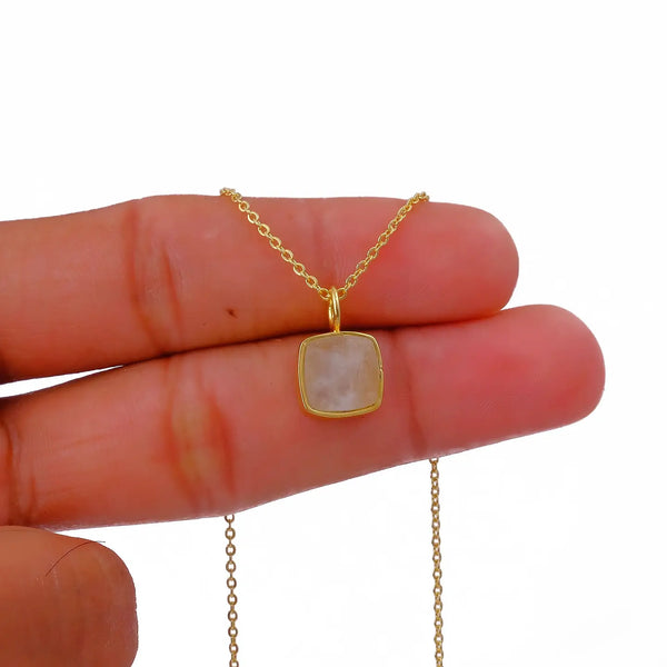El Joyero Raw Moonstone Square Gemstone Necklace, June Birthstone
