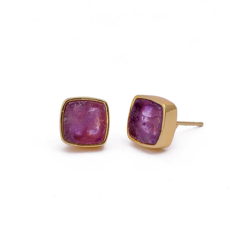 El Joyero Hand Made Raw Amethyst, February Birthstone, Stud Earrings