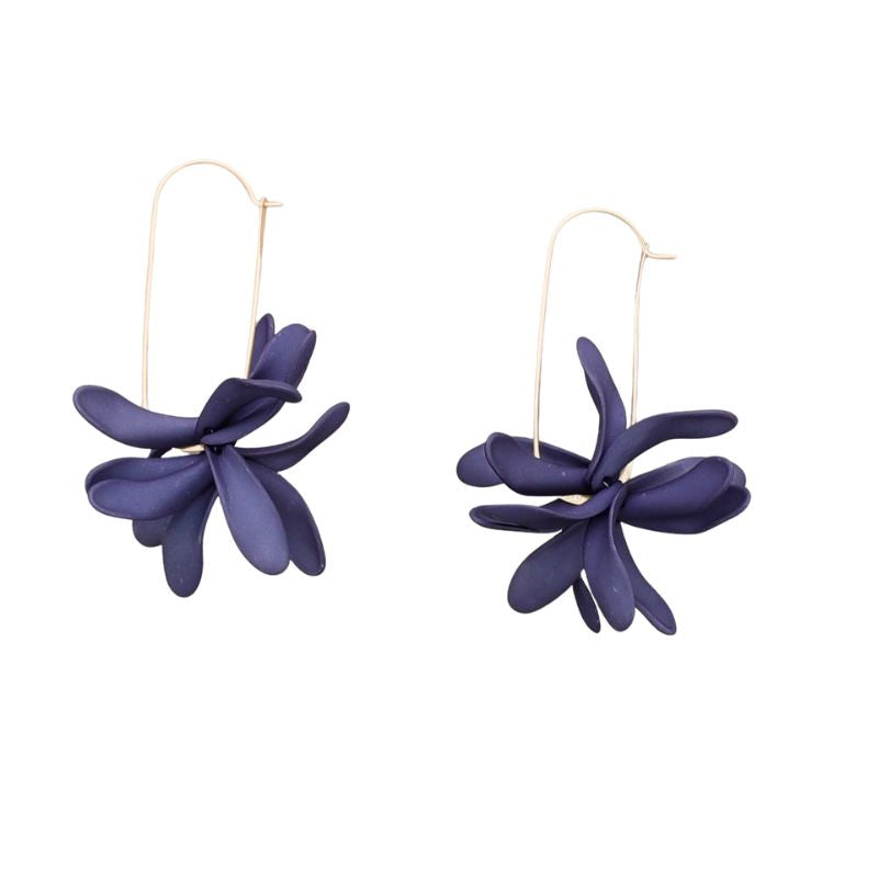 Sonata Navy Resin Petal Statement Hoop Earrings