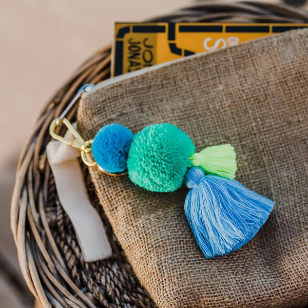 Pom Pom Galore, Sea Blues Pom Pom & Tassel Keyring, Bag Charm