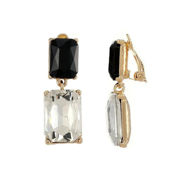 Belle Jewellery Black & Clear Crystal Statement Clip On Earrings