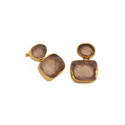 El Joyero Handmade Raw Rose Quartz Gemstone Stud Earrings
