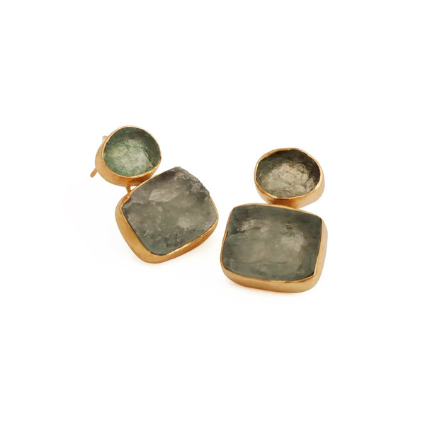El Joyero Handmade Raw Aquamarine Gemstone Stud Earrings