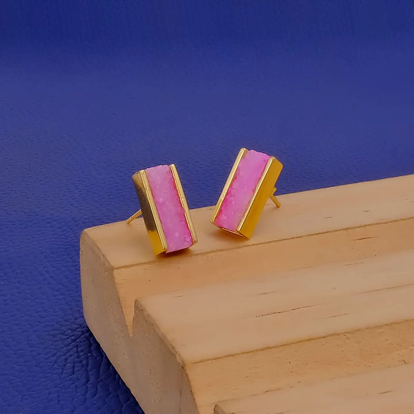 El Joyero Hand Made Pink Druzy Stud Bar Earrings