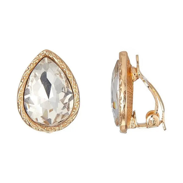 Belle Jewellery Clear Teardrop Crystal Statement Clip On Earrings