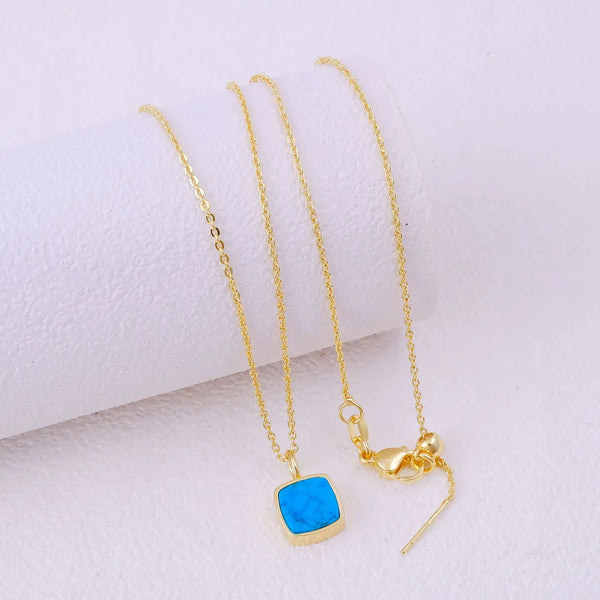 El Joyero Raw Turquoise Square Gemstone Necklace, December Birthstone