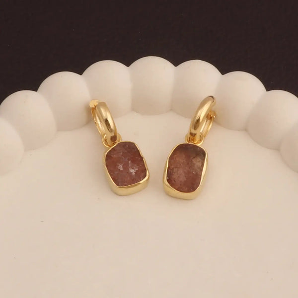 El Joyero Hand Made Raw Cherry Quartz Huggie Hoop Earrings