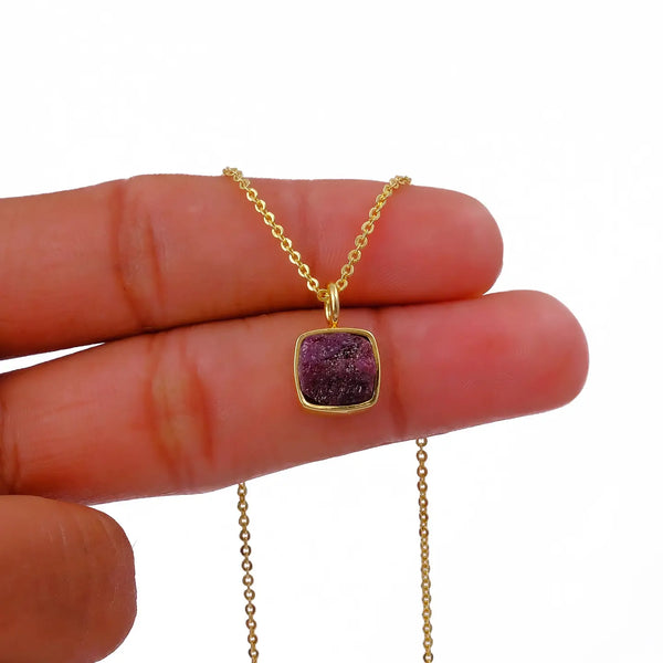 El Joyero Raw Ruby Square Gemstone Necklace, July Birthstone
