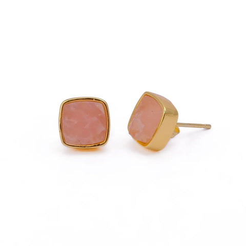 El Joyero Hand Made Raw Rose Quartz, October Birthstone, Stud Earrings