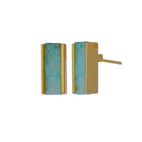 El Joyero Light Green Druzy Bar Stud Earrings