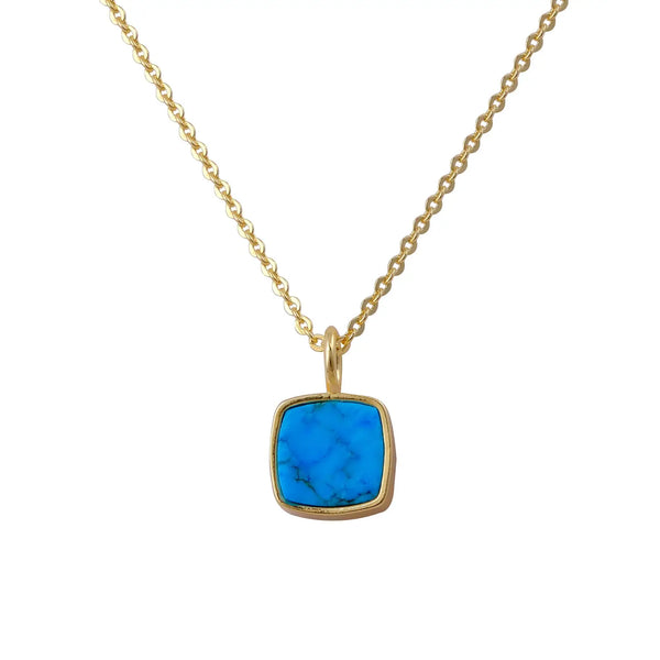 El Joyero Raw Turquoise Square Gemstone Necklace, December Birthstone