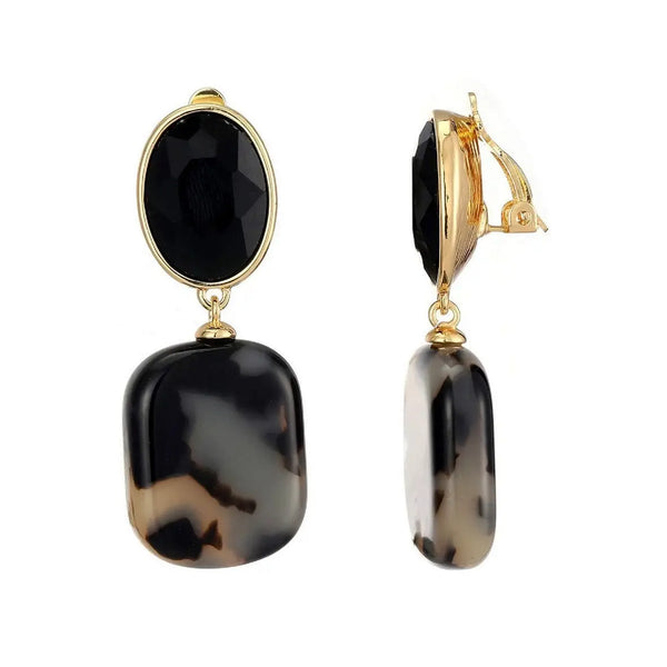 Belle Jewellery Black Marbled Resin Statement Clip On Earrings