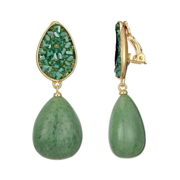 Belle Jewellery Green Teardrop Clip On Statement Earrings
