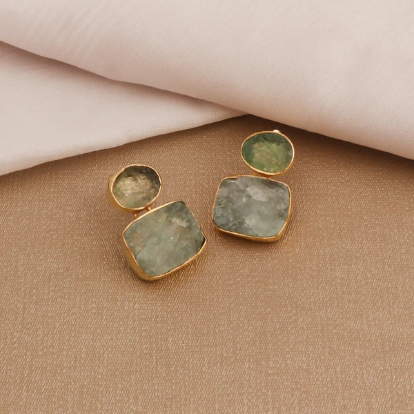 El Joyero Handmade Raw Aquamarine Gemstone Stud Earrings