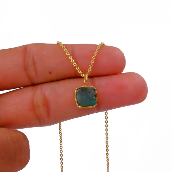 El Joyero Raw Emerald Gemstone Necklace, May Birthstone