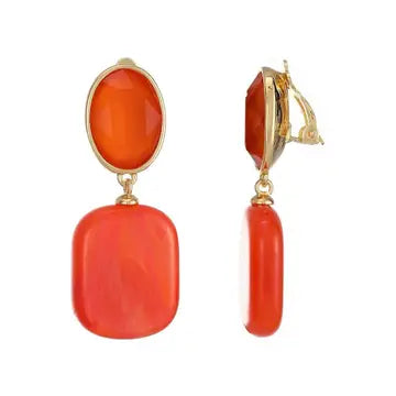 Belle Jewellery Orange Resin Statement Clip On Earrings
