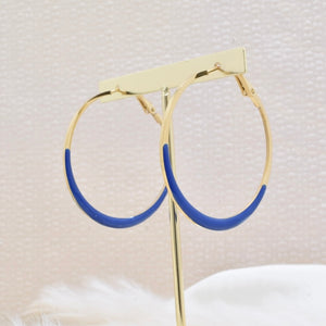 Kapyco Paris 46mm Blue Enamel Creole Gold Hoop Earrings