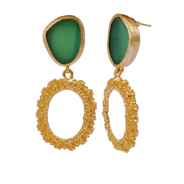 El Joyero Hand Made Statement Green Cat's Eye Gemstone Earrings